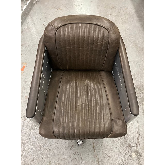 2020s Restoration Hardware Teen Brown Leather & Aluminum “Aviator” Office Chair For Sale - Image 5 of 10