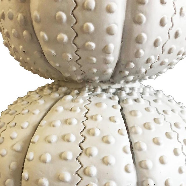 Beautiful tall white sea urchin lamp. Base is made of polished chrome. The main part of the lamp is crafted to look like a...