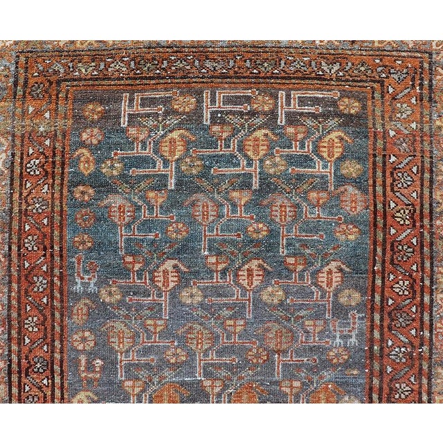 Antique Persian Malayer Runner With Blue Field and Floral Design 2'10" X 9'3" For Sale - Image 4 of 11