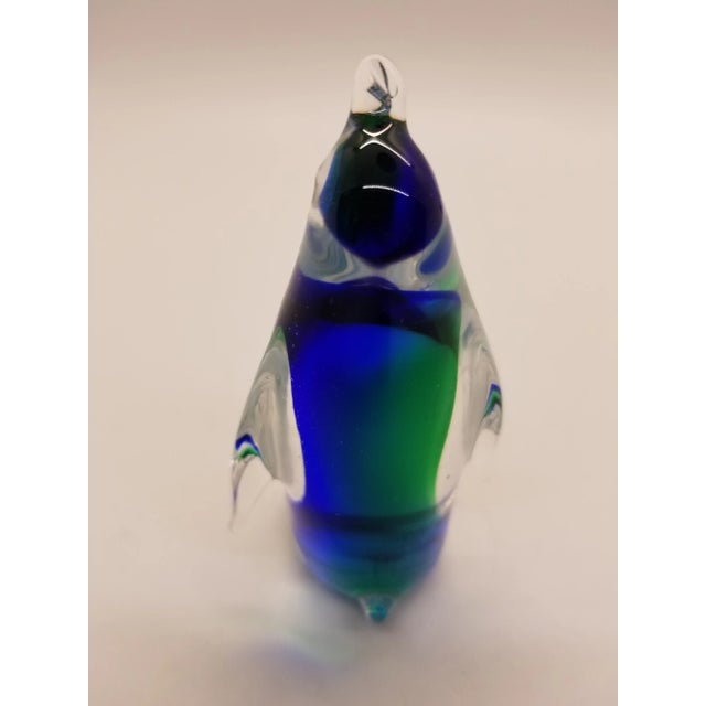 Figurative Vintage Murano-Esque Art Glass Blue & Green Penguin Figurine For Sale - Image 3 of 5