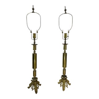 1960s Vintage Sculptural Brass Neoclassical Revival Table Lamps - a Pair For Sale