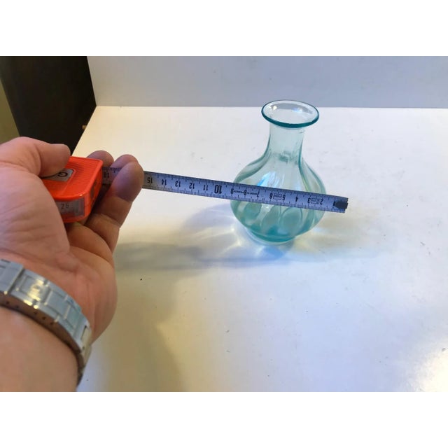 Art Deco Mint Blue Optical Glass Vase, 1920s For Sale - Image 3 of 6