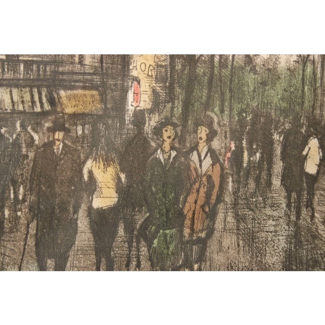 Vintage 20th Century 'Paris' Street Scene Colored Etching, Custom Framed For Sale In Philadelphia - Image 6 of 13