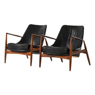 Sälen Easy Chairs in Leather and Teak attributed to Ib Kofod-Larsen, 1950s, Set of 2 For Sale