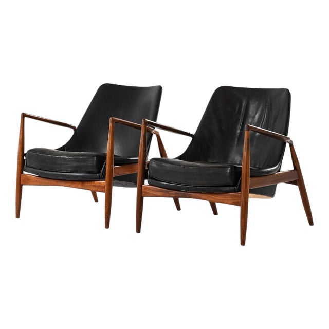 Sälen Easy Chairs in Leather and Teak attributed to Ib Kofod-Larsen, 1950s, Set of 2 For Sale