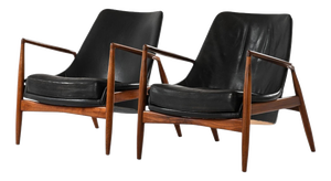 Sälen Easy Chairs in Leather and Teak attributed to Ib Kofod-Larsen, 1950s, Set of 2