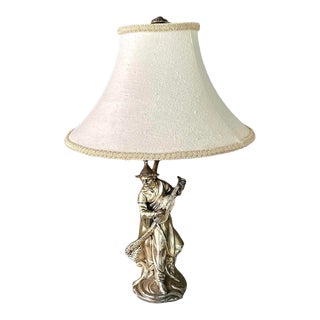 Antique Chinoiserie Silver Gilt Figural Man With Coolie Hat Lamp For Sale