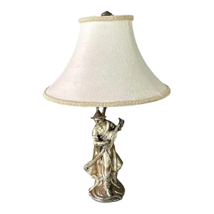 Antique Chinoiserie Silver Gilt Figural Man With Coolie Hat Lamp
