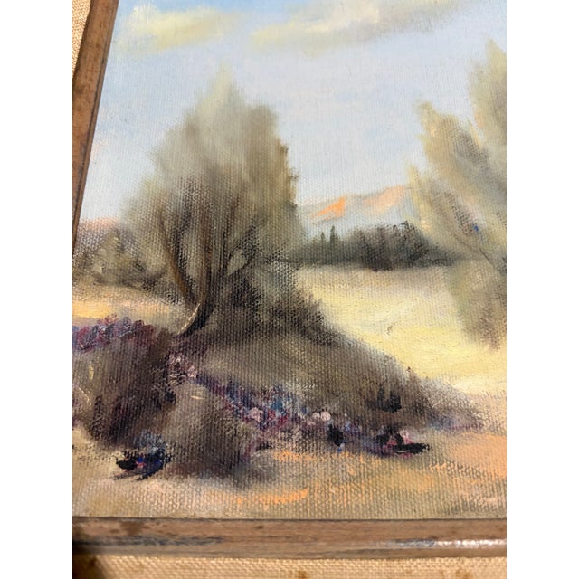 1960s Original Signed Sonia Punak Desert Landscape Acrylic on Canvas in Original Carved Wood Frame – 18” X 16” For Sale - Image 4 of 11