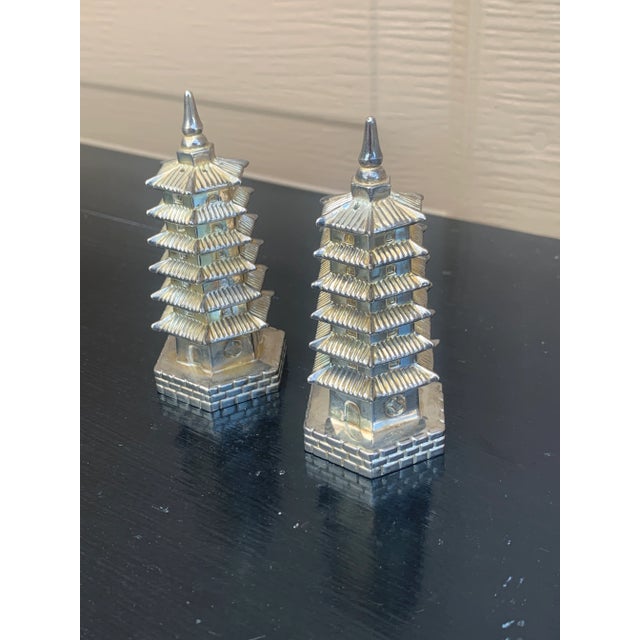 Chinoiserie 1970s Godinger Silver Plate Chinoiserie Pagoda Salt & Pepper Shakers For Sale - Image 3 of 8