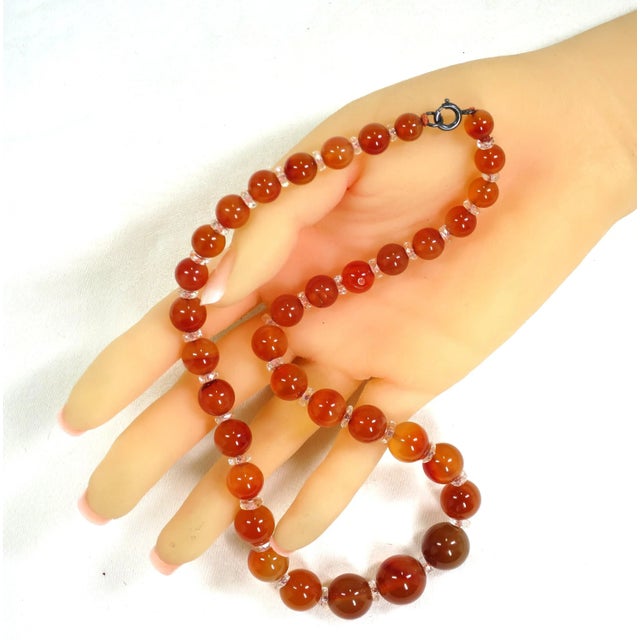 Gemstone Vintage Carnelian Bead Necklace 1950s For Sale - Image 7 of 7