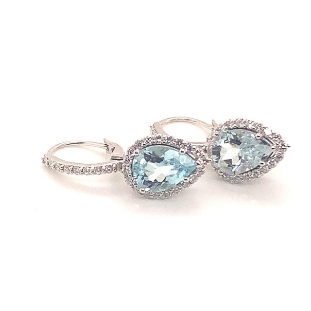 Natural Aquamarine Diamond Earrings 14k Gold 3.61 Tcw Certified For Sale In New York - Image 6 of 12