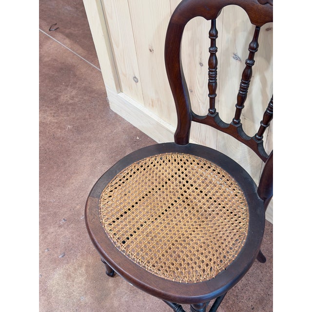 Late 20th Century Vintage Victorian Mahogany Balloon Back Cane Side Chairs, Pair For Sale - Image 5 of 7