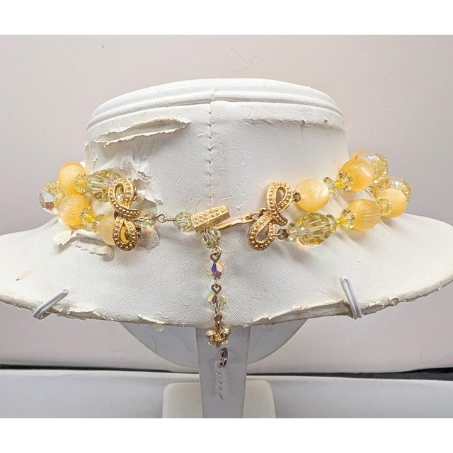 Mid-Century Modern Vintage 1960s Signed Vendome 2-Strand Goldtone Orange & Yellow Beaded Necklace For Sale - Image 3 of 7