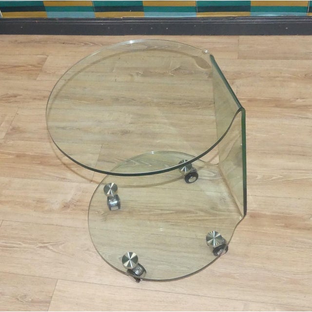 Vintage Round Side Table on Wheels, 1980s For Sale - Image 8 of 8