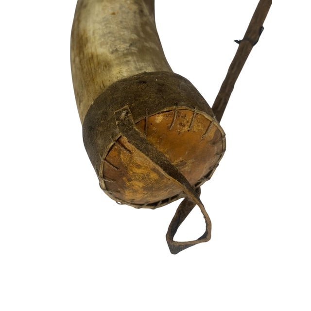 African Ceremonial Horn Cowrie Shell Adornment Hide Cap Trade Beads Ethnographic For Sale - Image 4 of 7