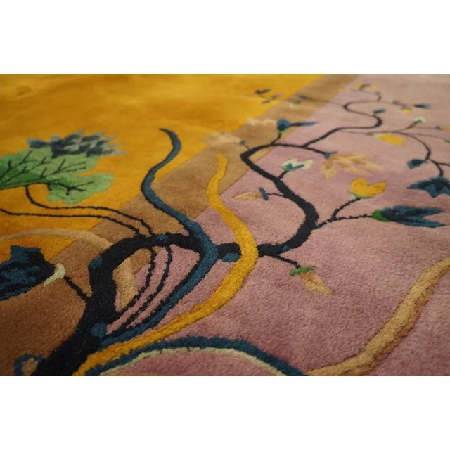 1920s 1920s Yellow Saffron Floral Minimalist Antique Chinese Art Deco Carpet 9' X 11' 6'' by Nichols Workshop Rug For Sale - Image 5 of 8