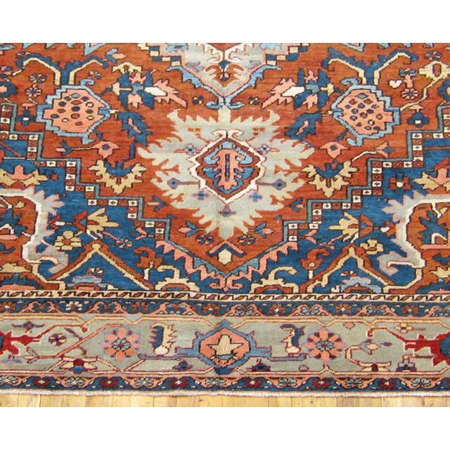 Persian Antique Persian Heriz Oriental Rug, Room Size, W/ Central Medallion For Sale - Image 3 of 5