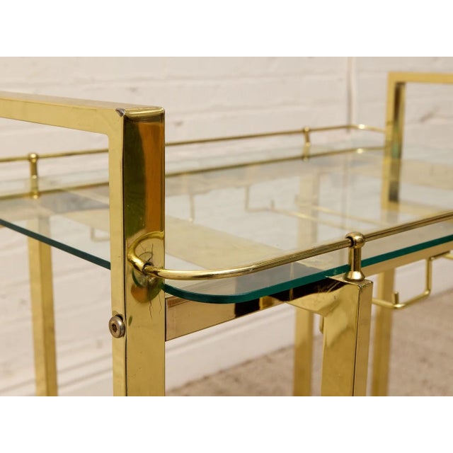 Vintage Hollywood Regency Brass Bar Cart With Glass Shelves For Sale - Image 11 of 11