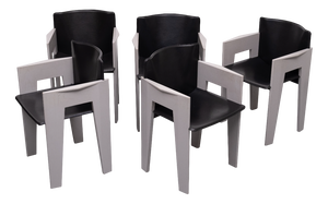 Leather & Wood Dining Chairs by Arnold Merckx for Arco, 1980s, Set of 5
