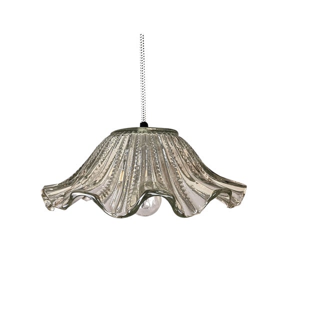 Mid-Century Portuguese Farmhouse Clear Glass Bowl Hanging Lamp, 1960s For Sale