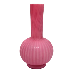 Late 19th Century Victorian Velvet Ribbed Pink Satin Art Glass Vase