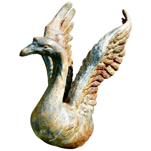 Brown Large Weathered Cast Iron Statue of Swan Landing, 1920s For Sale - Image 8 of 8