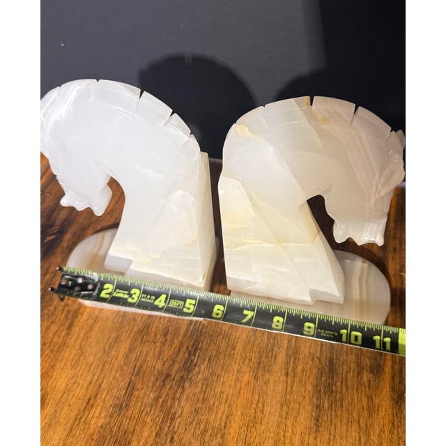 Vintage Onyx Stone Marble Horse Head Bookends Hand Carved 9” Set of 2 For Sale - Image 9 of 11