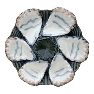 French Majolica Oyster Plate Longchamp, Circa 1900 For Sale