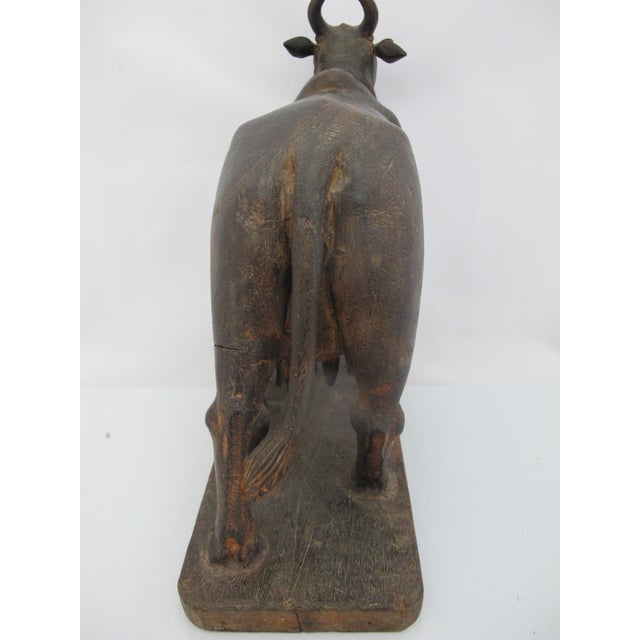 Early 20th Century Kamadhenu Wooden Cow & Calf Rustic Hand Carved India Hindu Folk Art Sculpture For Sale - Image 5 of 11