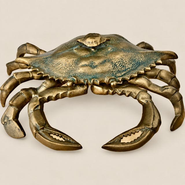 Offered is an extremely unique large brass crab, with a baby on its back. Made in Korea, this crab has a large lid that...