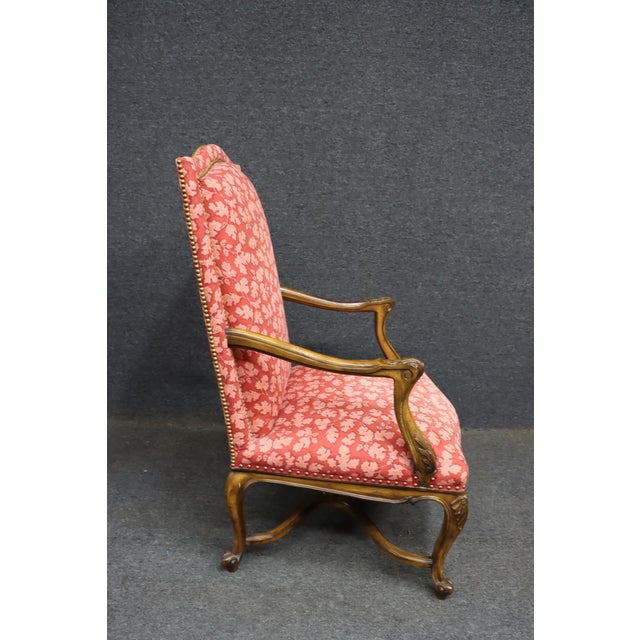 Wood French Louis XV Style Open Armchair With Carved Wood Frame Time Period: For Sale - Image 7 of 12
