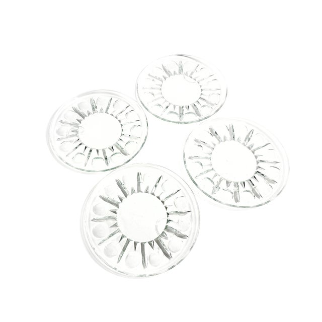 Vintage Mid Century Set of 4 Indiana Vintage Clear Glass Sunburst Luncheon Plates For Sale