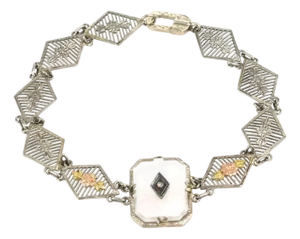 Diamond Camphor Glass 14k Rose White Yellow Gold Link Bracelet
