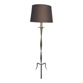 Spanish Gilt Iron Floor Lamp With Tripod Base For Sale