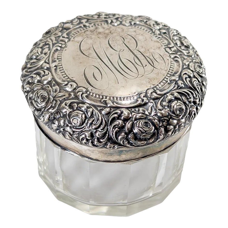 Early 20th Century Sterling Silver and Crystal Vanity Powder Jar by ...