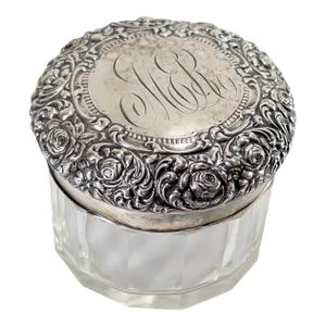 Early 20th Century Sterling Silver and Crystal Vanity Powder Jar by Unger Brothers