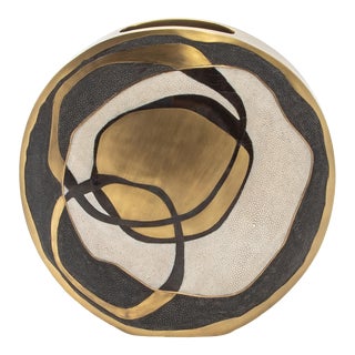 Modern Vase in Shagreen With Shell and Brass Details by Kifu Paris For Sale
