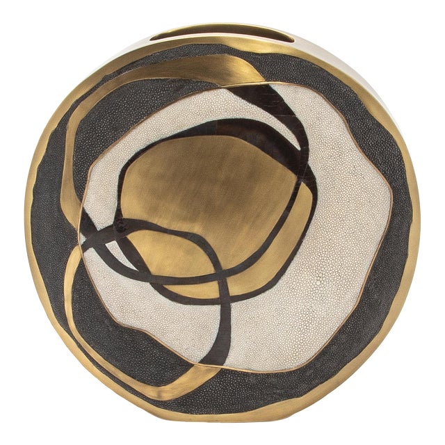 Modern Vase in Shagreen With Shell and Brass Details by Kifu Paris For Sale