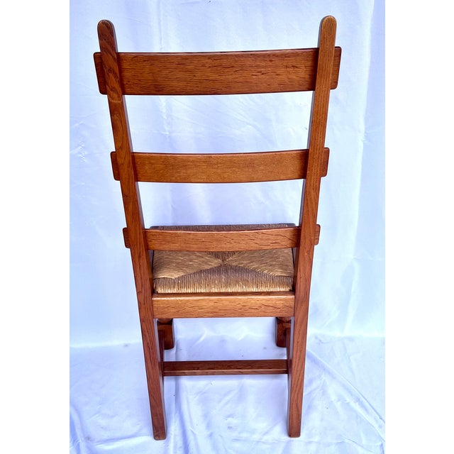 Vintage 1950s French Oak Ladder-Back Rush Seat Chairs - Set of 6 For Sale In Dallas - Image 6 of 16