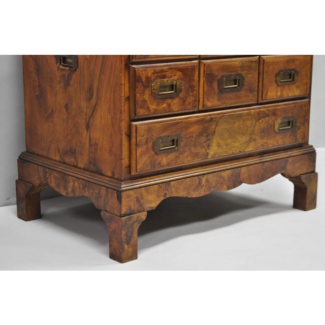 Vintage Italian Olive Wood Veneer Campaign Chest of Drawers Cabinet Side Table For Sale - Image 15 of 18