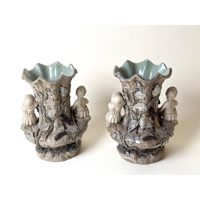 Figural Majolica Tree Trunk Vases by Villeroy & Boch, Germany, 1890, Set of 2 For Sale - Image 18 of 18