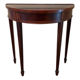 Hekman Mahogany/Yew Wood Inlaid Demi-Lune Table For Sale