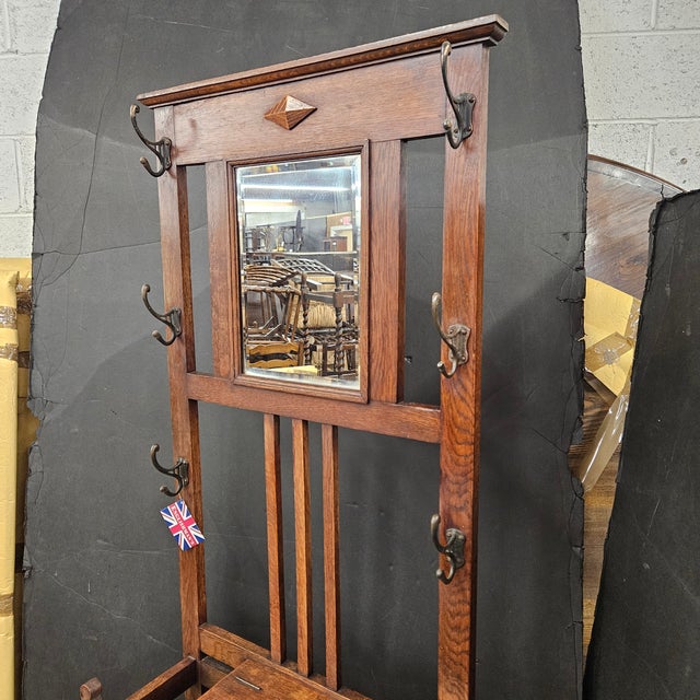 Early 20th Century Oak Arts and Crafts Hallstand With Mirror For Sale - Image 9 of 9