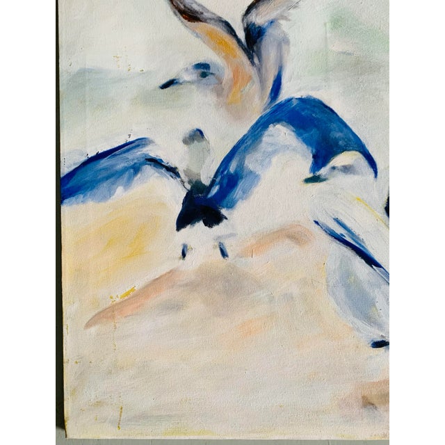 "Seagulls in Flight" Original Contemporary Coastal Scene Painting on Canvas For Sale - Image 10 of 12