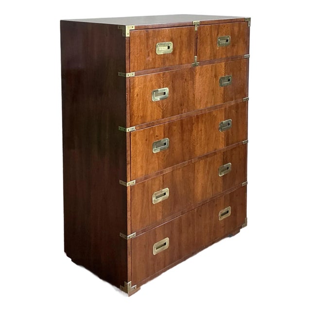Vintage Boho Henredon Campaign Tall Chest of Drawers For Sale