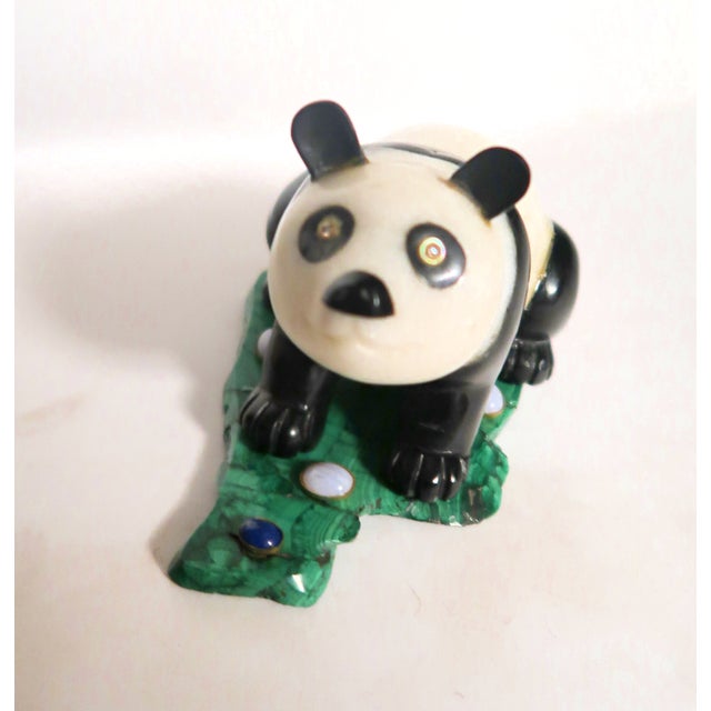 1900s Imperial Carved Hardstone Panda on a Malachite Base For Sale - Image 9 of 11