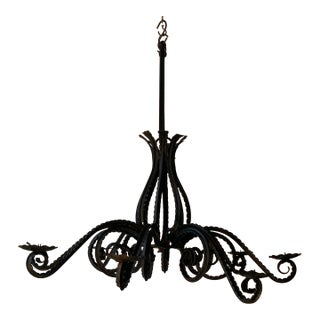 1920s Rustic Rococo Style Wrought Iron Chandlier. For Sale
