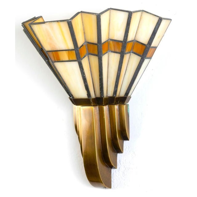 Art Deco Bronze and Opaline Glass Sconces, 1939, Set of 4 For Sale - Image 10 of 11