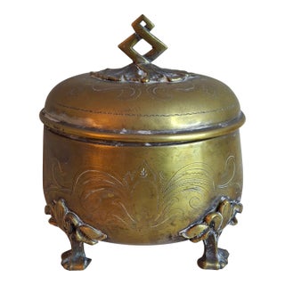 Antique 19th Century Brass Etrog Box Engraved Sukkot Citron Footed Judaica For Sale